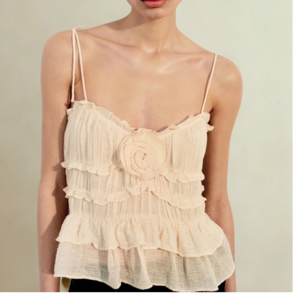 Zara Cream Ruffled Top